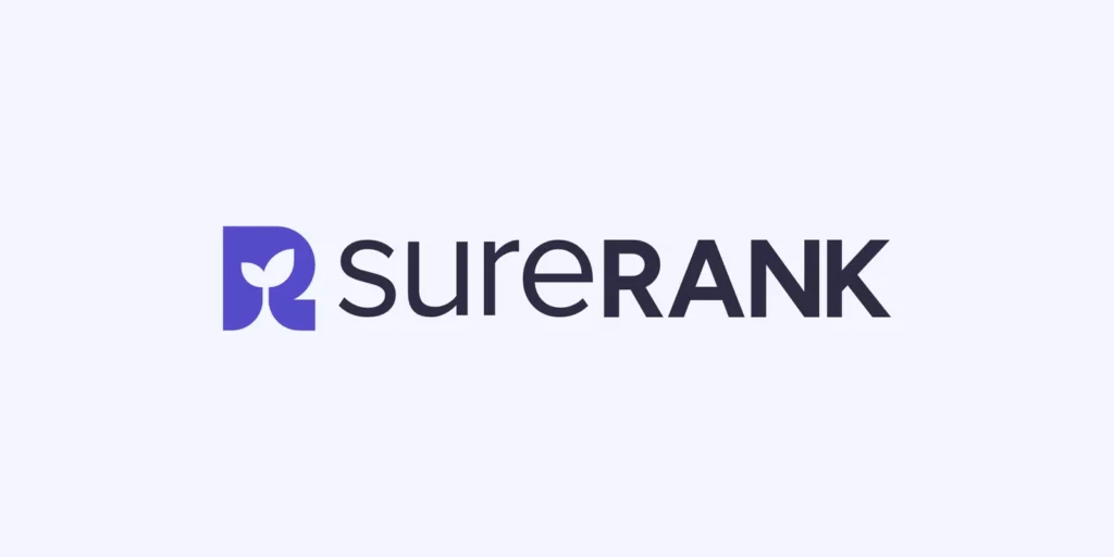 A minimalist light blue background showcasing the official SureRank SEO plugin logo and brand text.